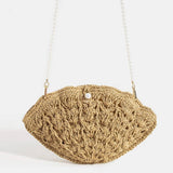 Straw Braided Pearl Beaded Strap Seashell Bag