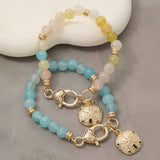 Sand Dollar Charm And Heart Clasp Glass Beaded Bracelet