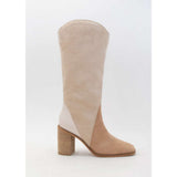 Kristin Three Tone Square Toe Curved Collar Boots