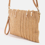 Shell Beaded Accent Paper Woven Envelope Clutch Bag