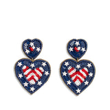 American Heart Beaded Earrings   Red/White/Blue   2.5"