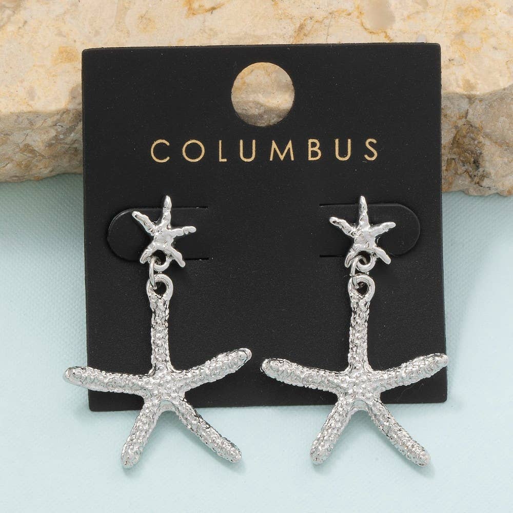 Gold Dipped Double Star Fish Stud Dangle Earrings