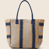 Large Straw Braided Striped Tote Bag