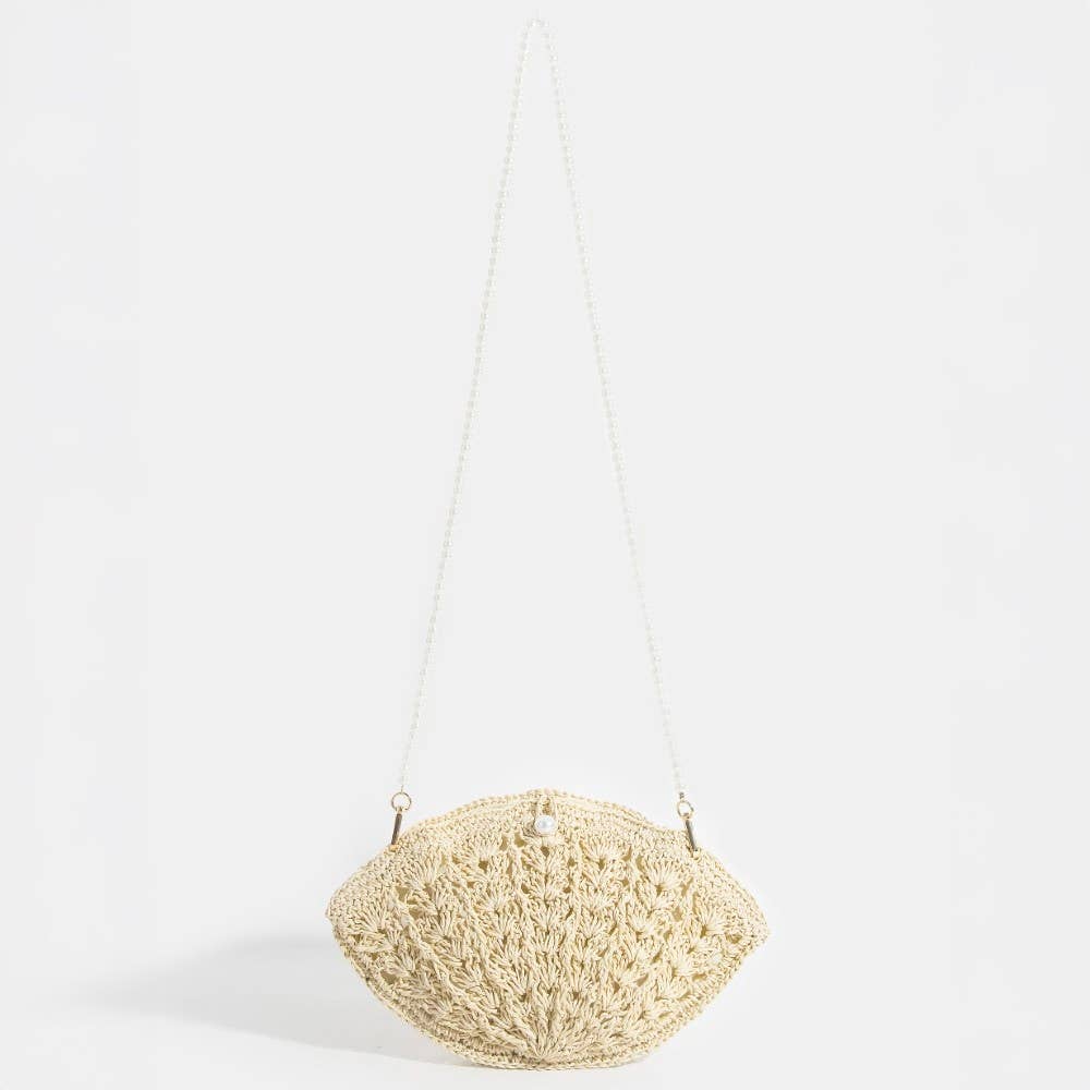 Straw Braided Pearl Beaded Strap Seashell Bag