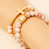 Cross Charm Stone Beaded Bracelet Set