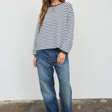 Navy & White Striped Relaxed Long Sleeve Top