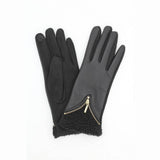 Zipper Cuff Sherpa Trim Touchscreen Gloves