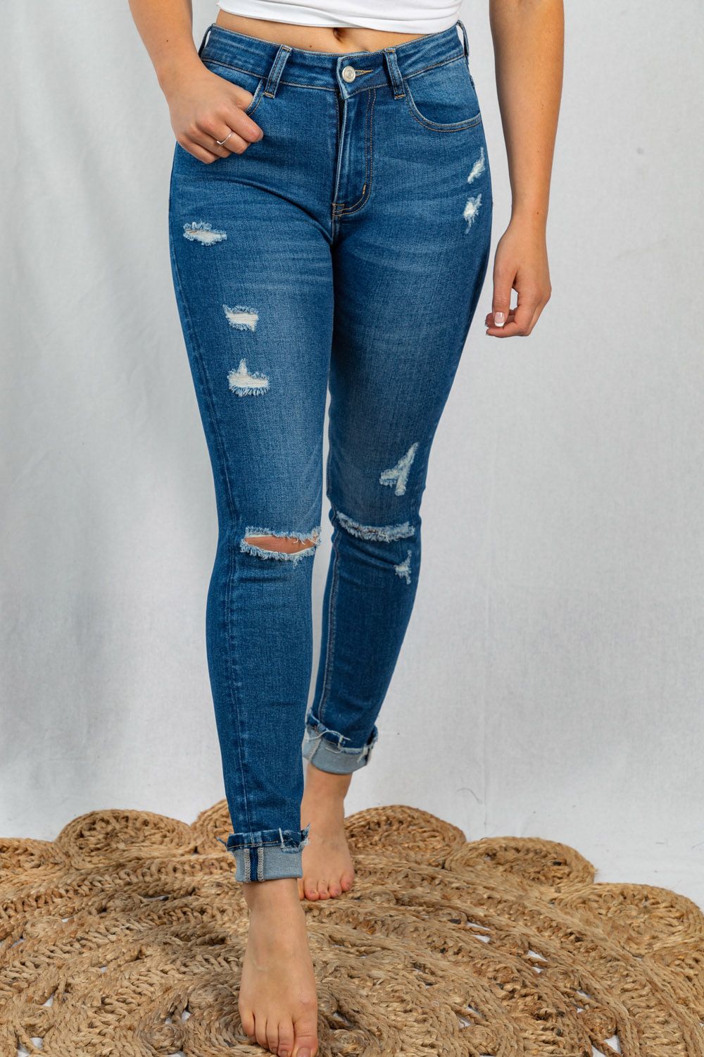 White Birch Distressed Medium Wash Denim