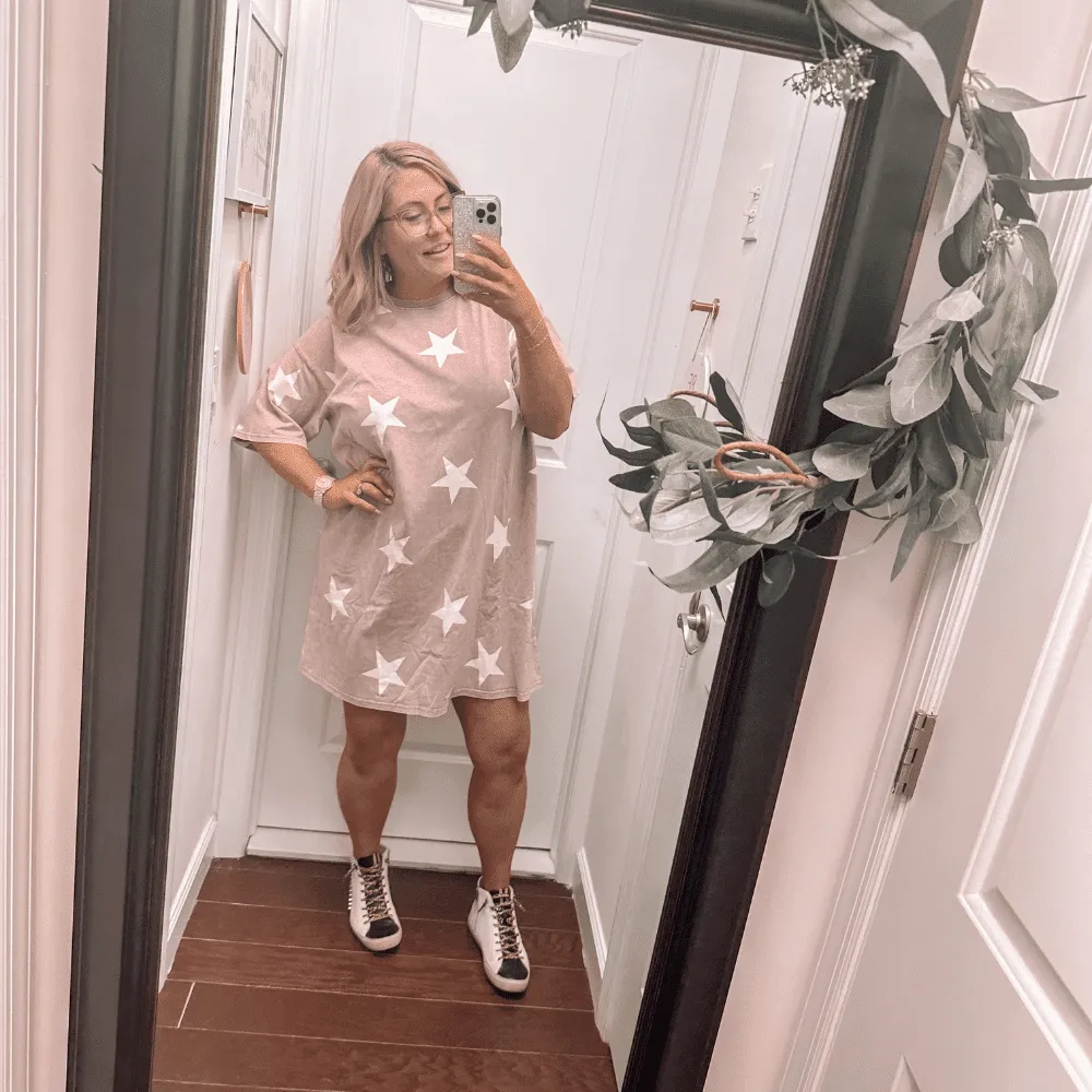 Star Printed Mineral Washed Tunic Dress