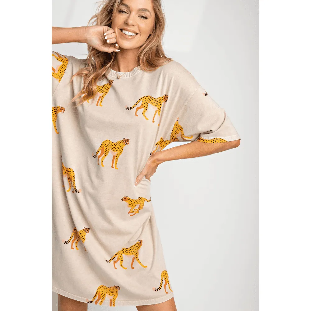 Mineral Washed Cheetah Print Dress