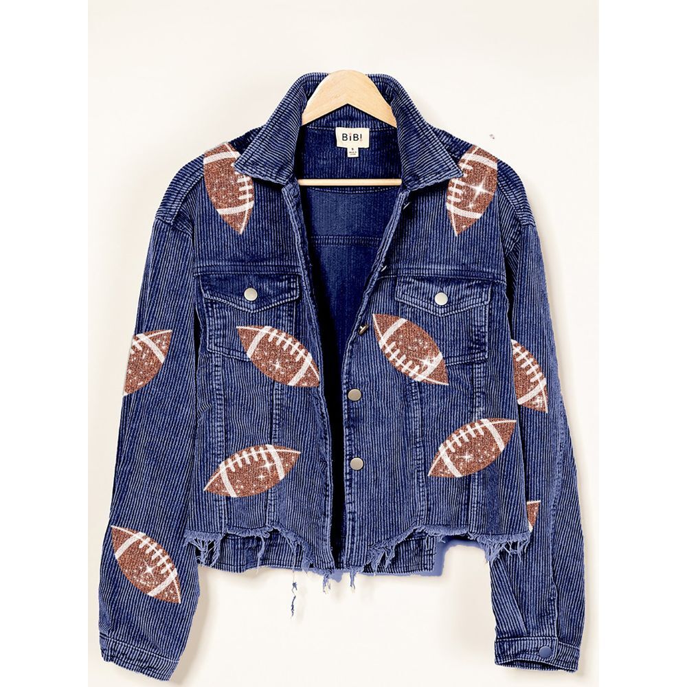 Football Sequin Embroidery Washed Corduroy Jacket