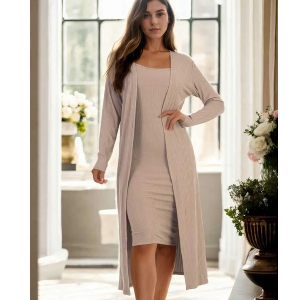 Ribbed Cardigan & Midi Dress