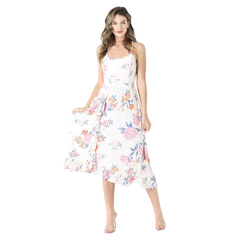 Sleeveless Ruffle Detail Racerback Midi Dress