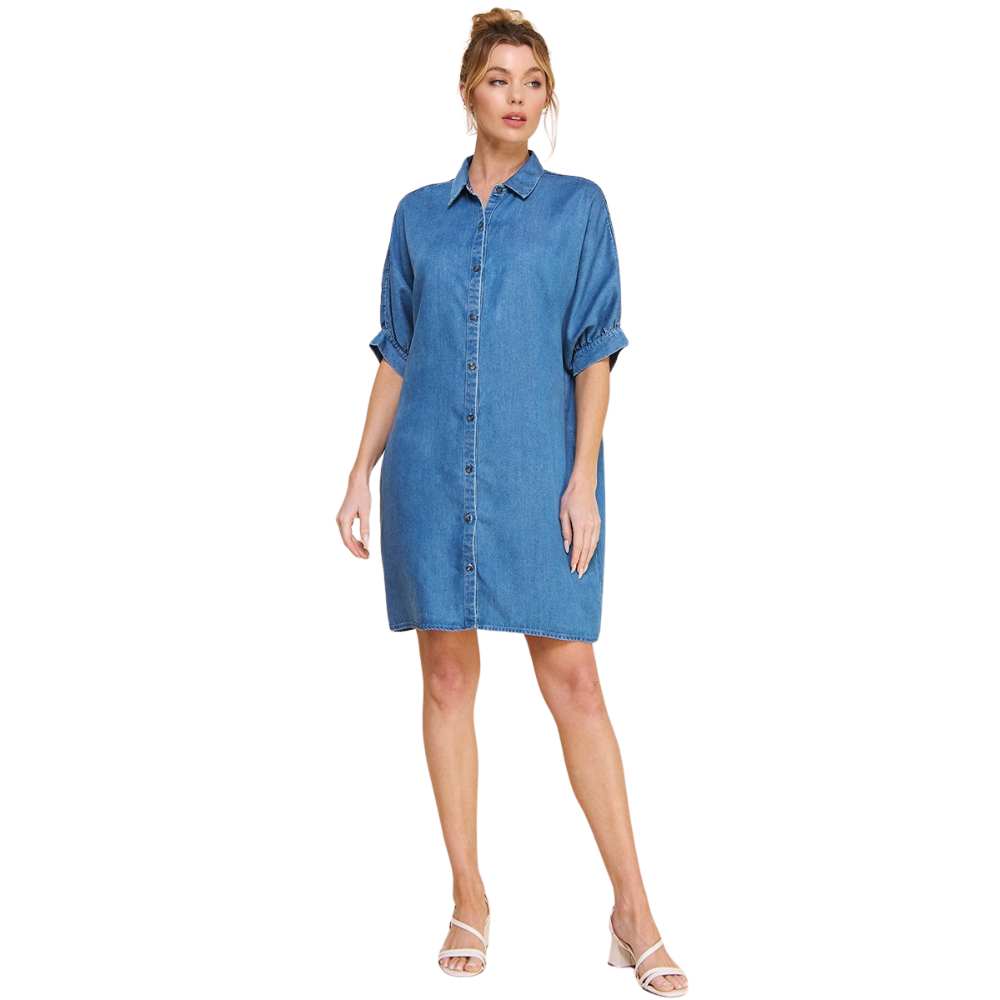 Allie Rose Washed Chambray Denim Breezy Shirt Dress