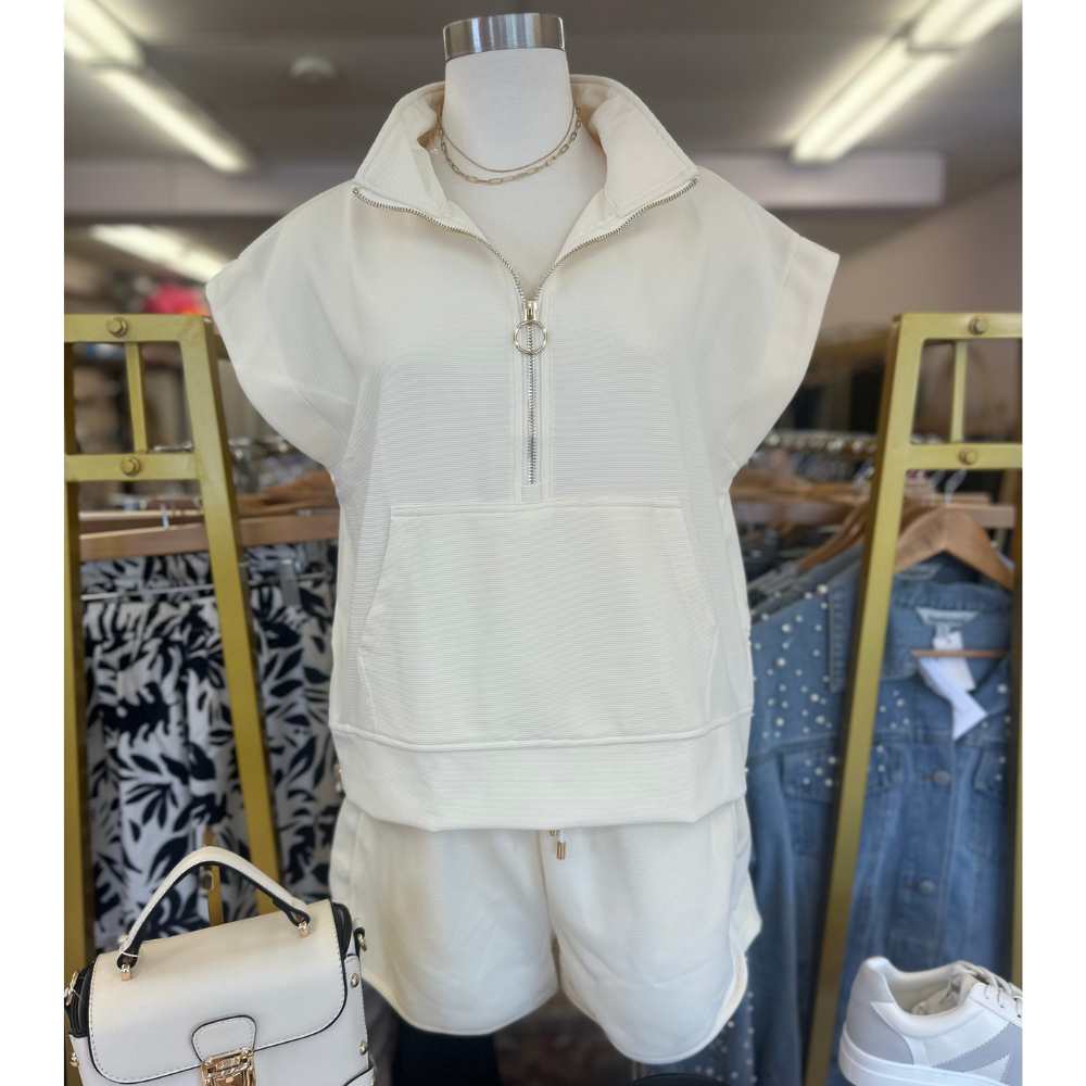 Entro Ivory Gold Quarter Zip Top & Short Set