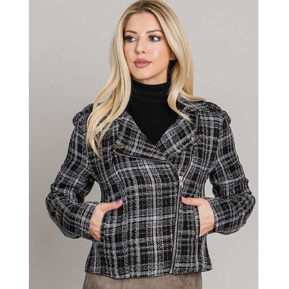 Plaid Tweed Moto Jacket