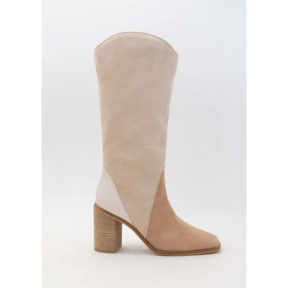 Kristin Three Tone Square Toe Curved Collar Boots
