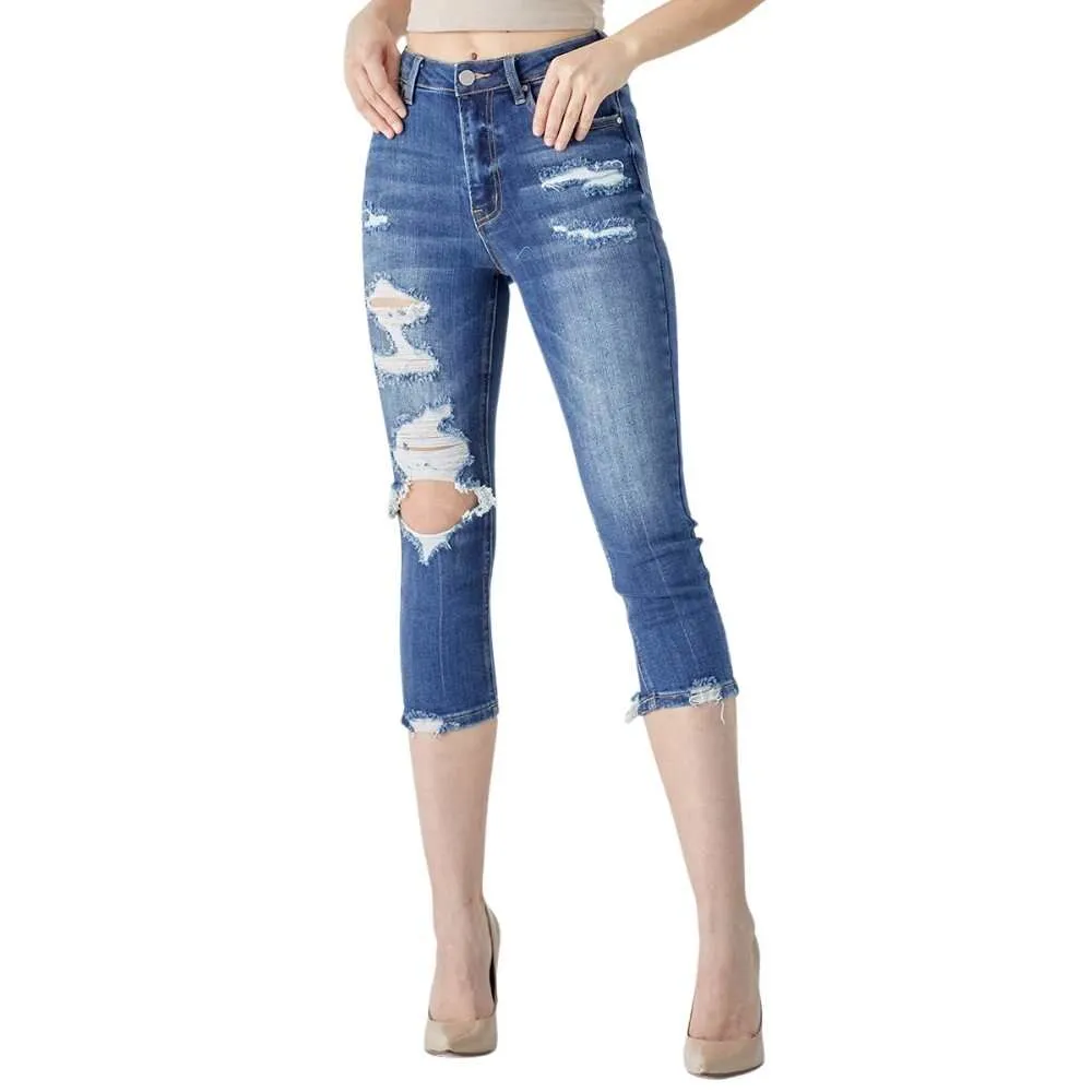 Risen High Rise Capri Distressed Jeans