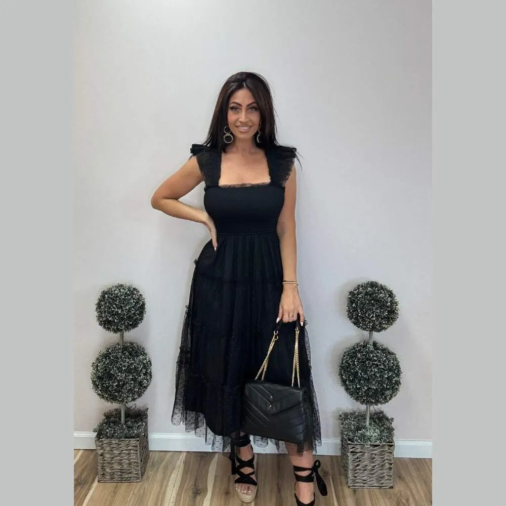 Polka Dot Chiffon Smocked Tiered Midi Dress