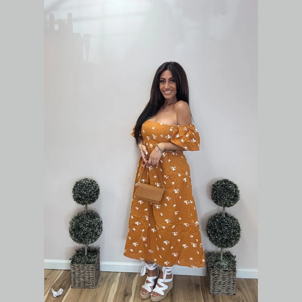 Endless Blu Wildflower Puff Sleeve Midi