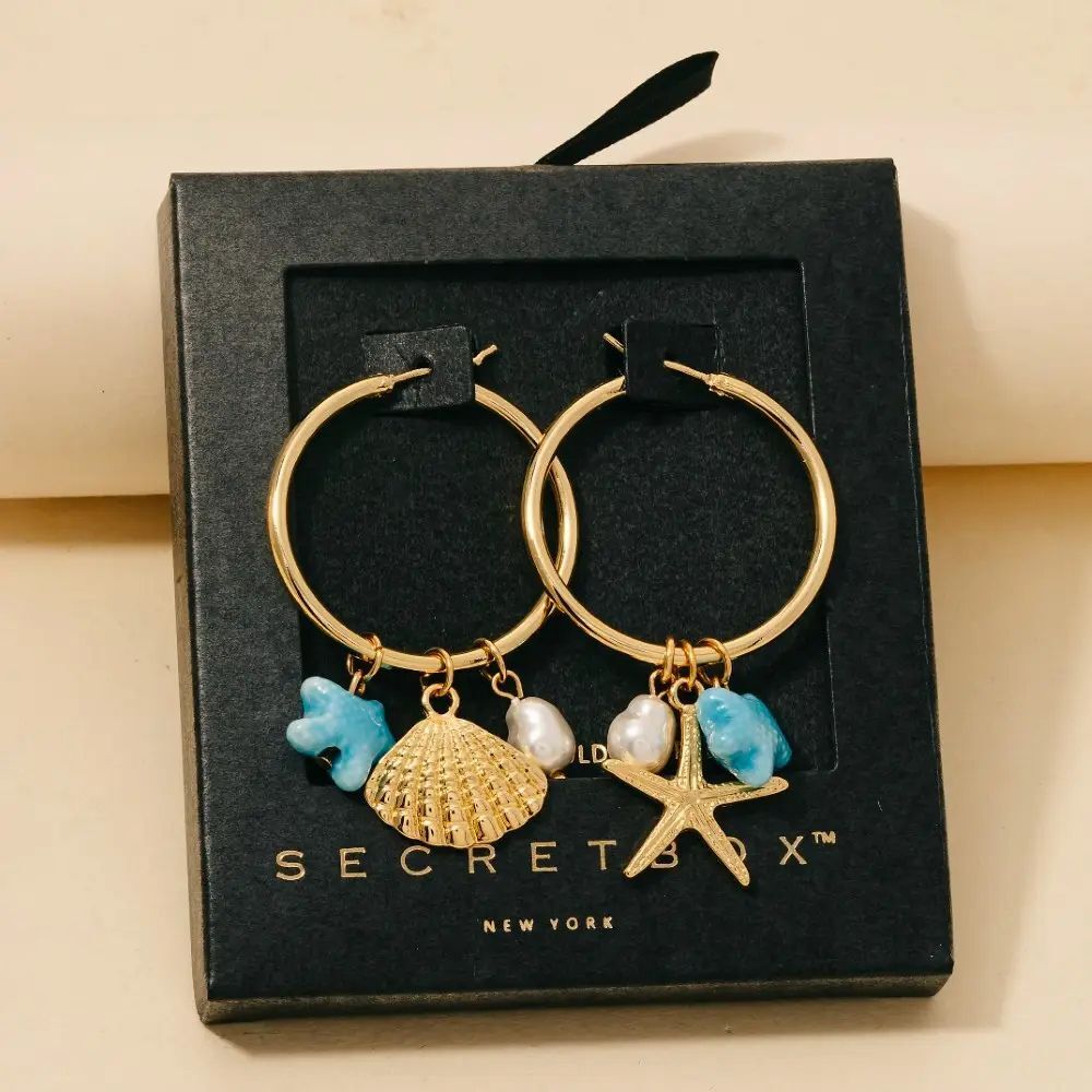 Secret Box Gold Dipped Sea Life Charms Hoop Earrings