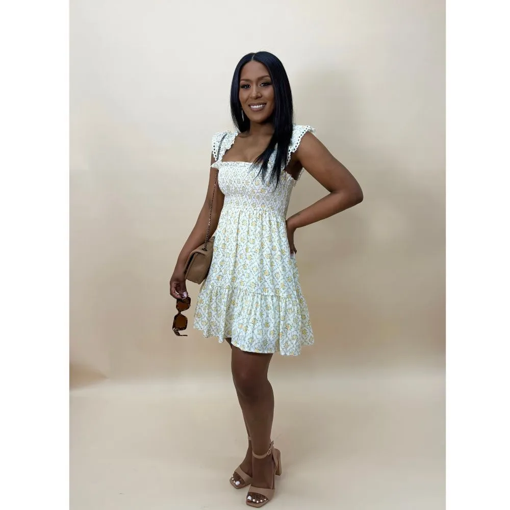 Blu Pepper Floral Trellis Smocked Mini Dress