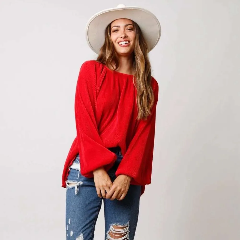 Scarlet Stride Ribbed Blouse
