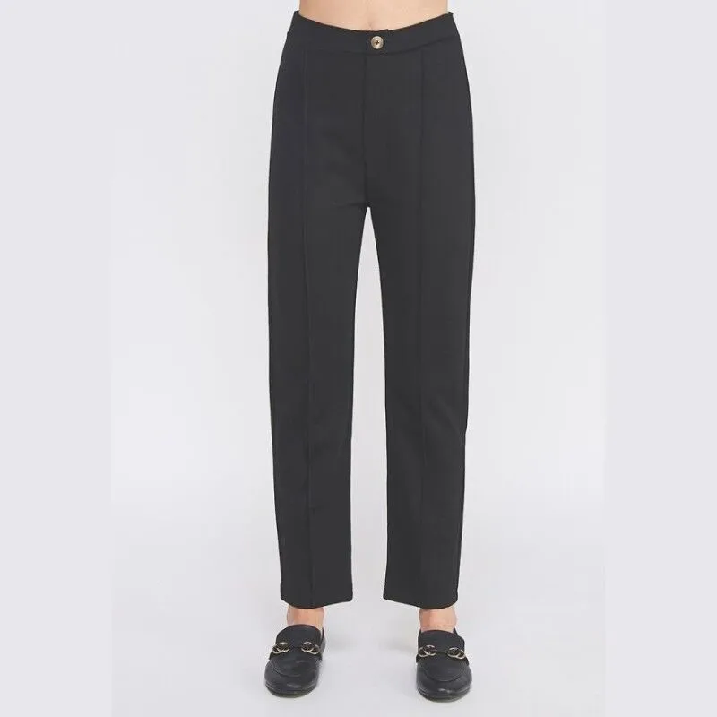 black dress pants front seam on each leg