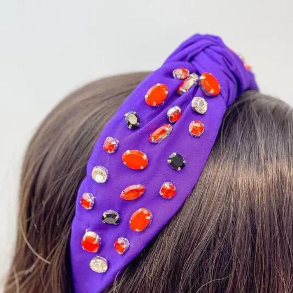 Rhinestone Top Knot Headband - Purple