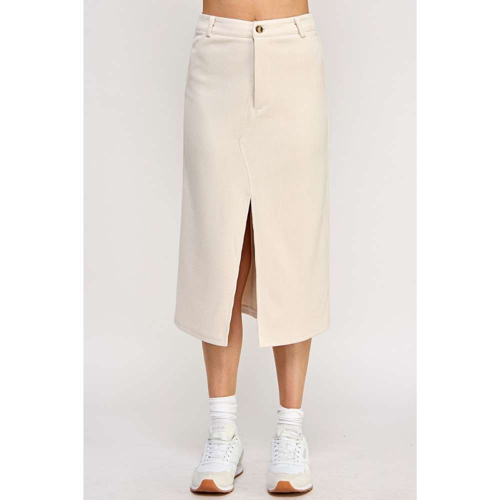 Corduroy Slit Front Midi Skirt - Image 4