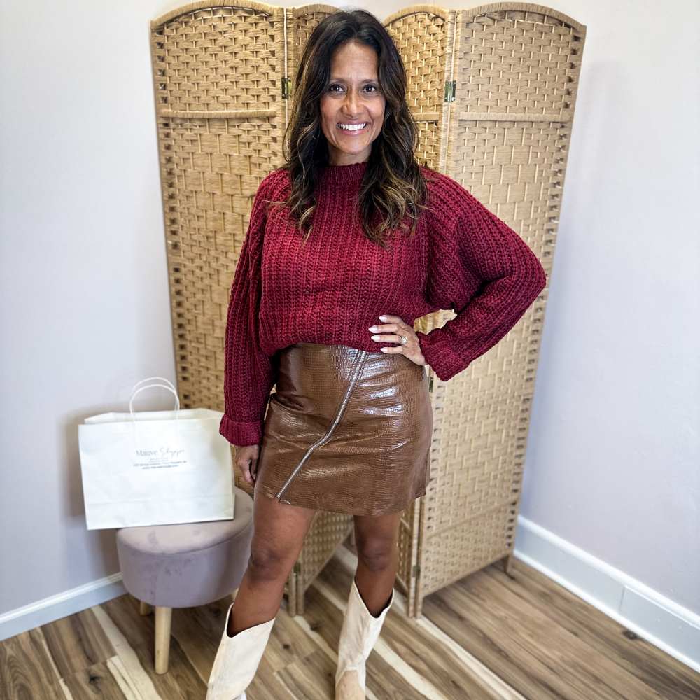 Snakeskin Textured Faux Leather Skirt - Image 3