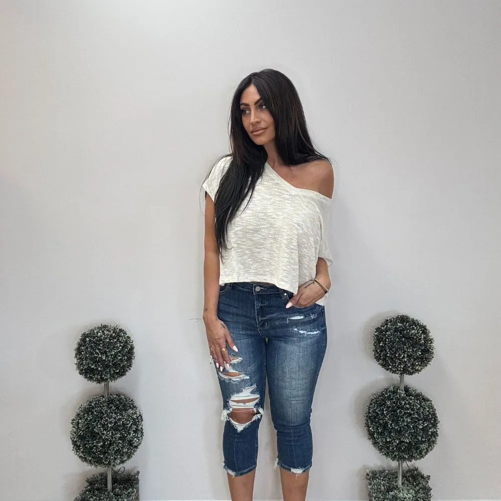Risen High Rise Capri Distressed Jeans - Image 2