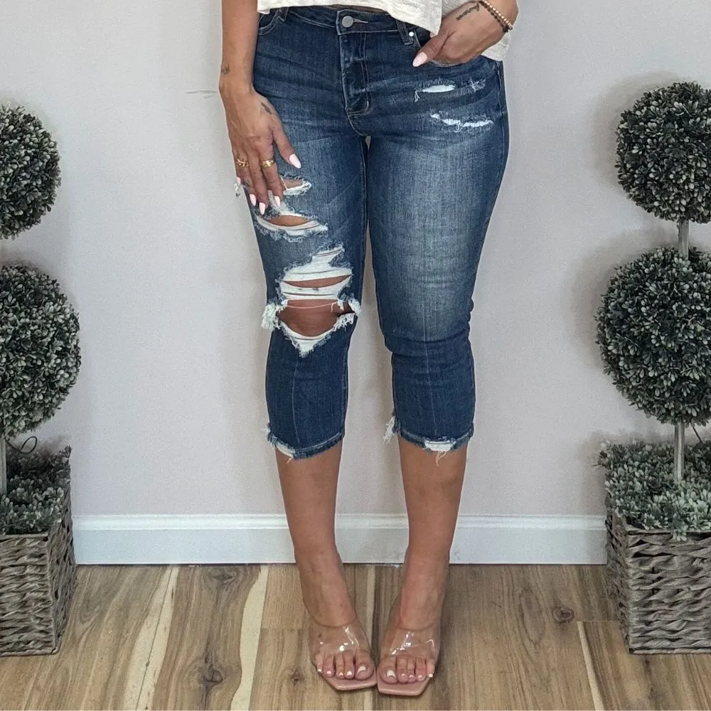 Risen High Rise Capri Distressed Jeans
