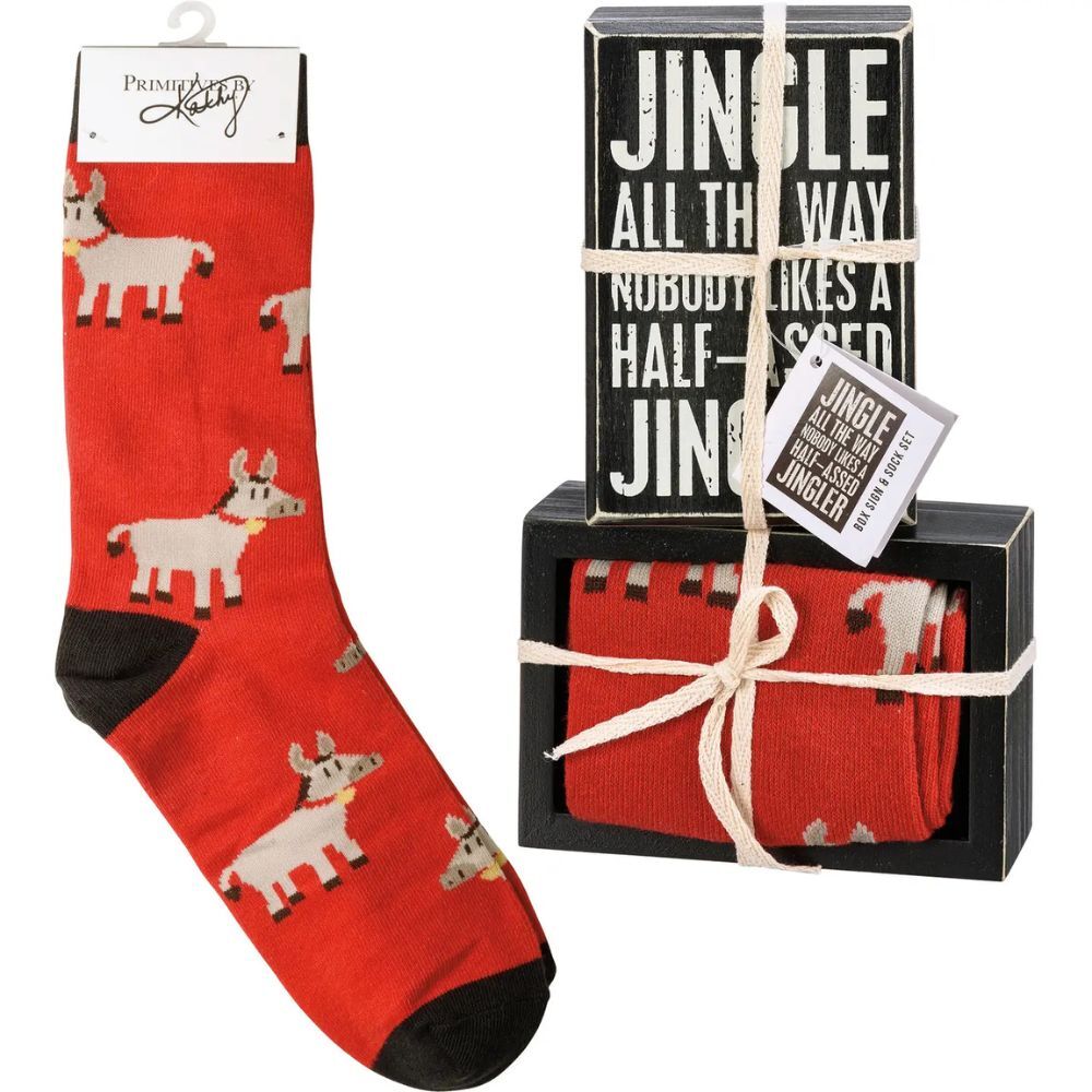 Jingle All the Way Box Sign and Sock Set