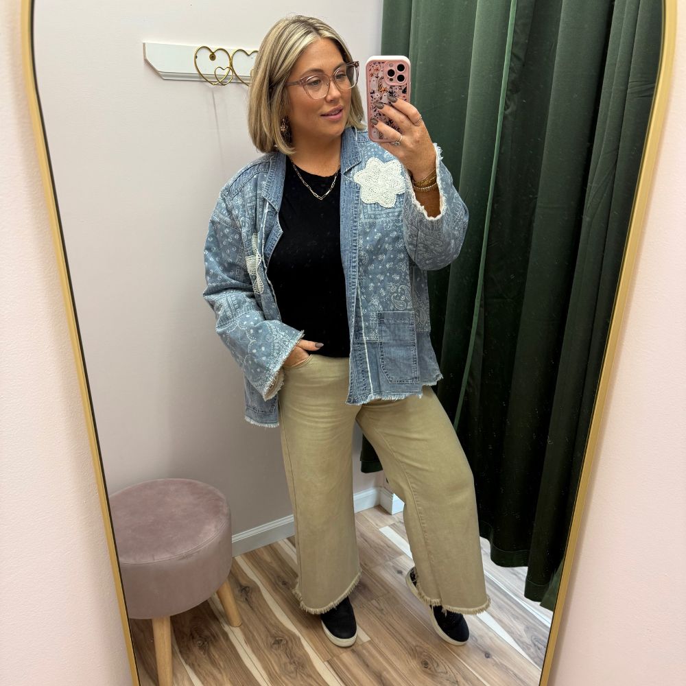 POL Boho Patchwork Denim Kimono Jacket - Image 3