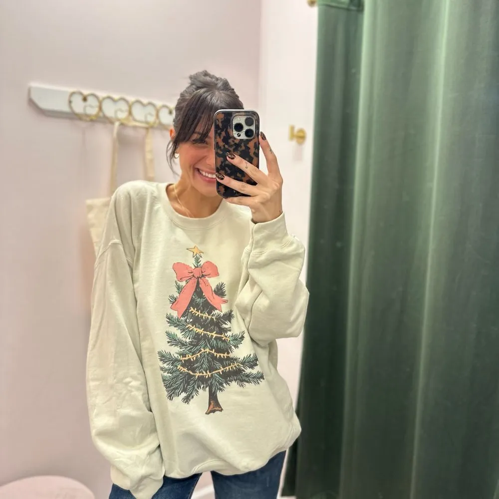 Coquette Bow Christmas Tree Holiday Sweatshirt