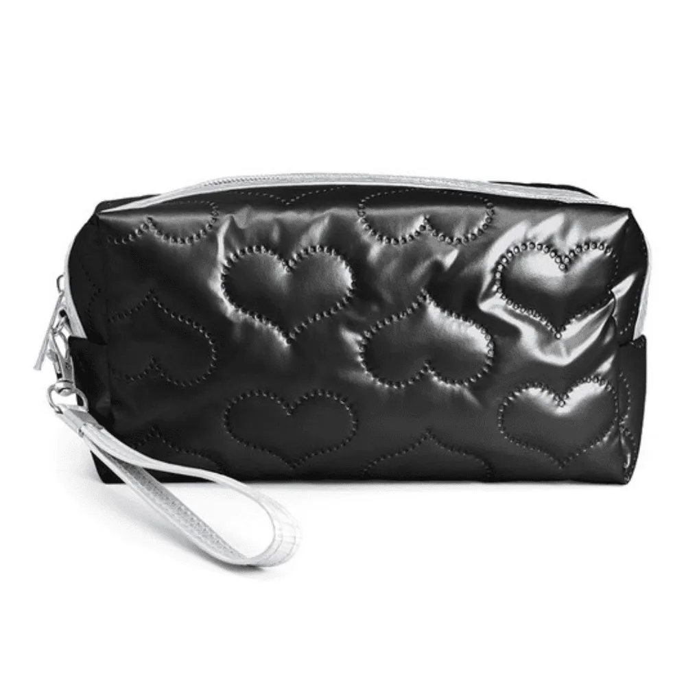 Heart Pattern Embossed Pouch w Wrist Strap