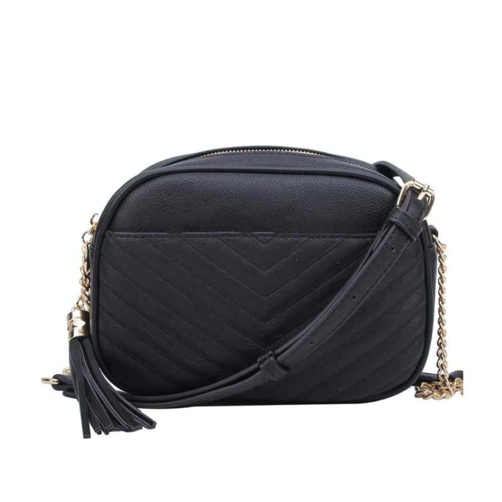 Veronica Double Zippered V Pattern Stitch Tassel Crossbody Bag - Image 3