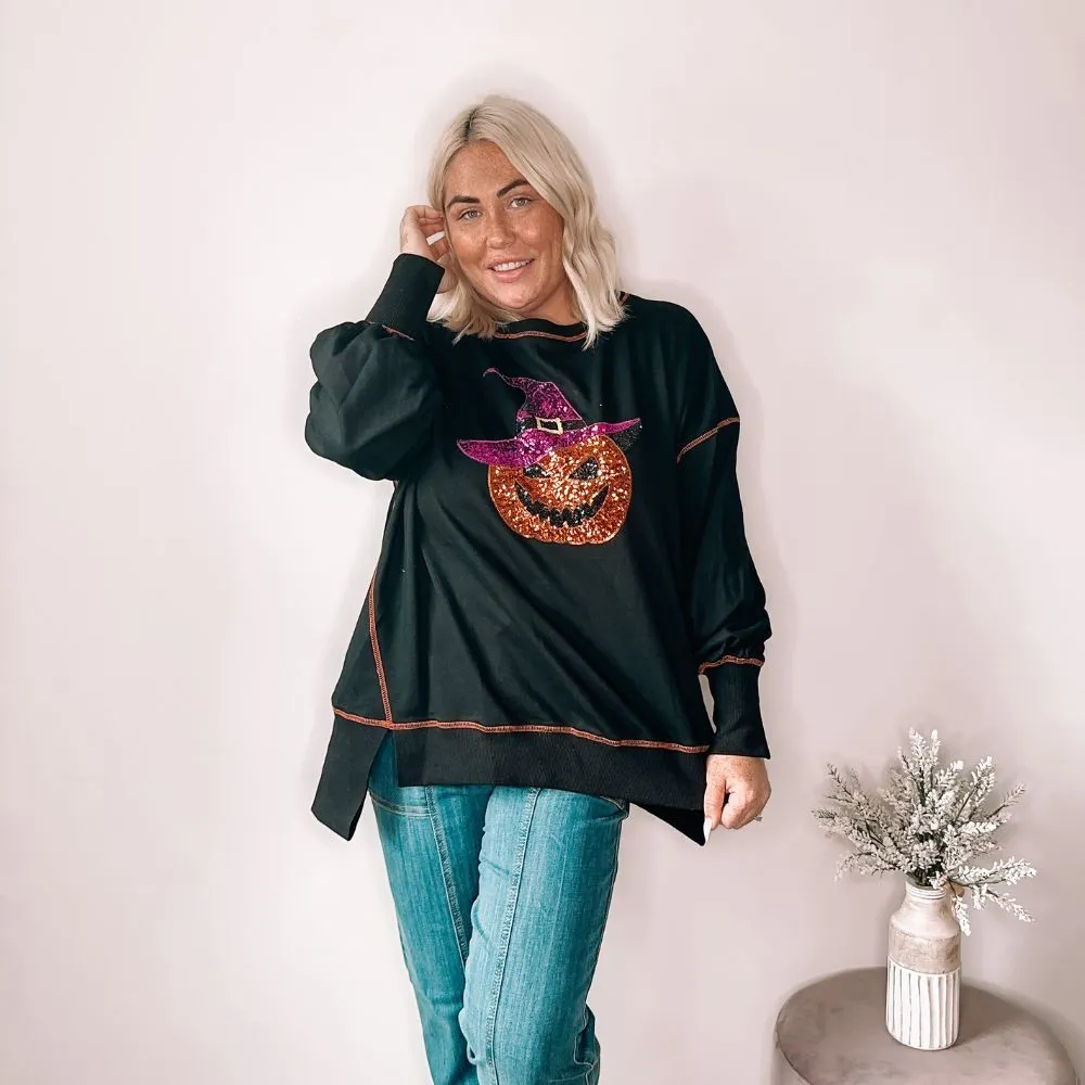 Sparkling Sequin Pumpkin Halloween Top