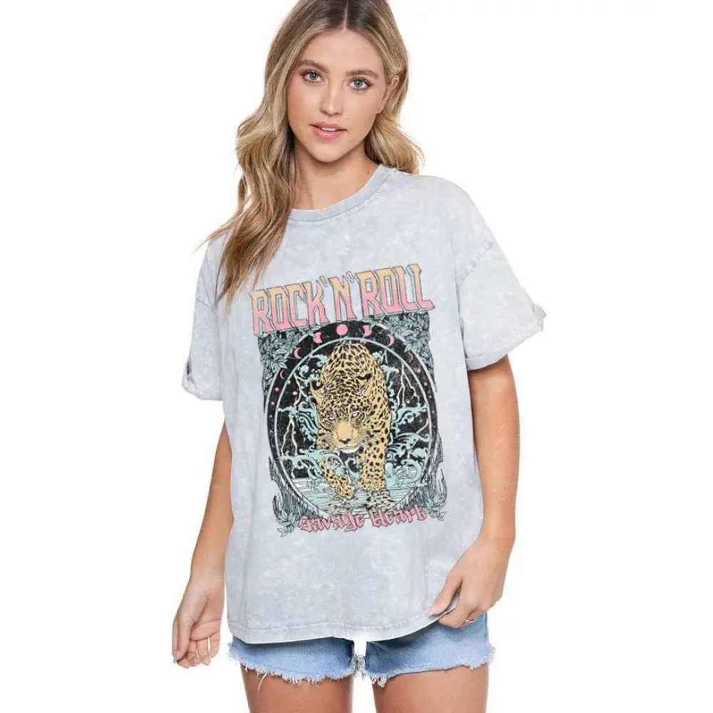 Rock N Roll Savage Heart Graphic Mineral Washed Tee