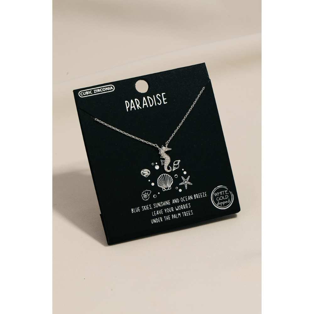 Silver Pave Sea Horse Necklace