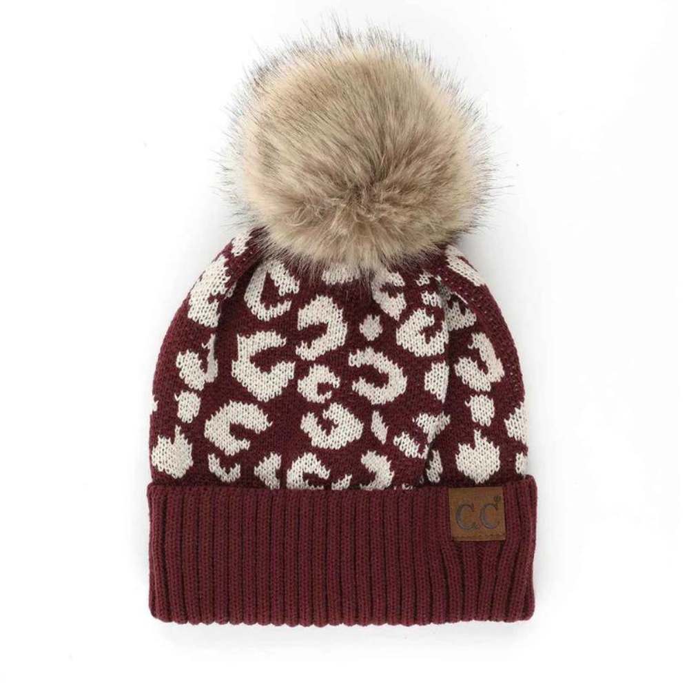Audrey Leopard Pattern Pom Beanie - Image 3