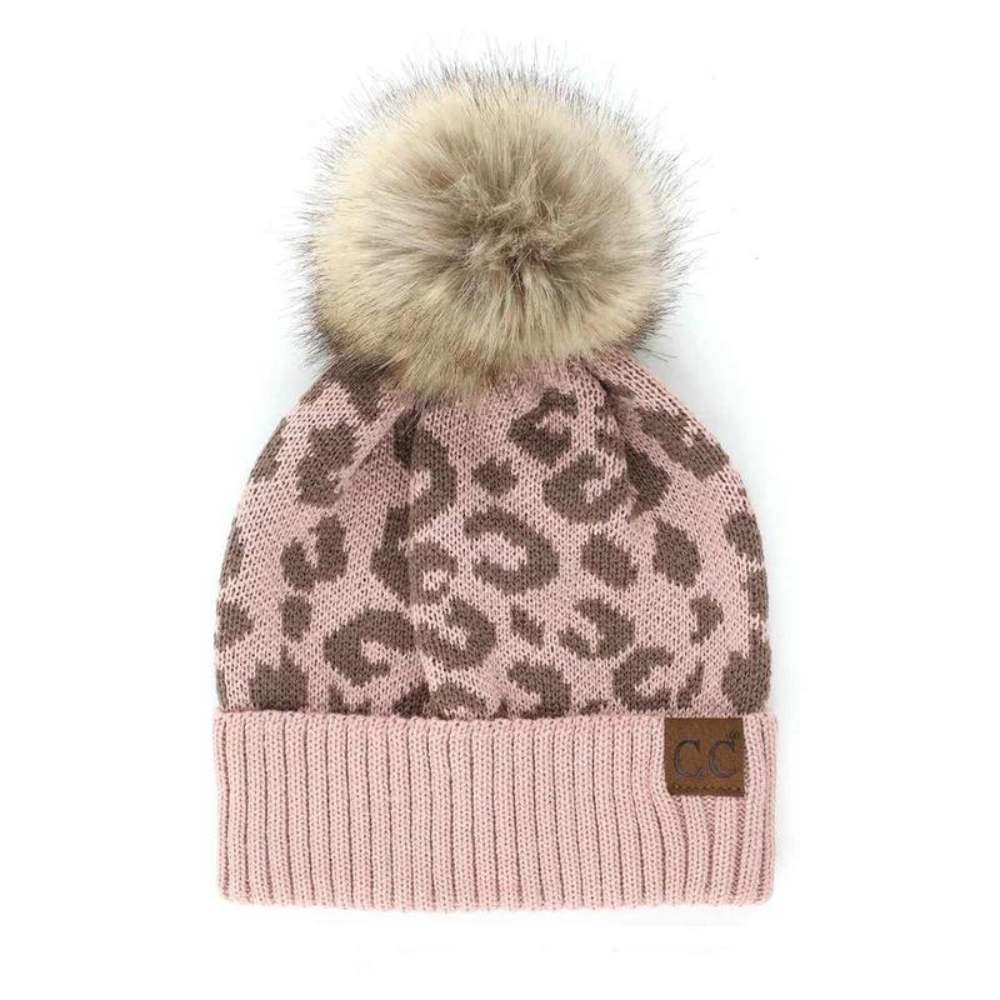 Audrey Leopard Pattern Pom Beanie - Image 2