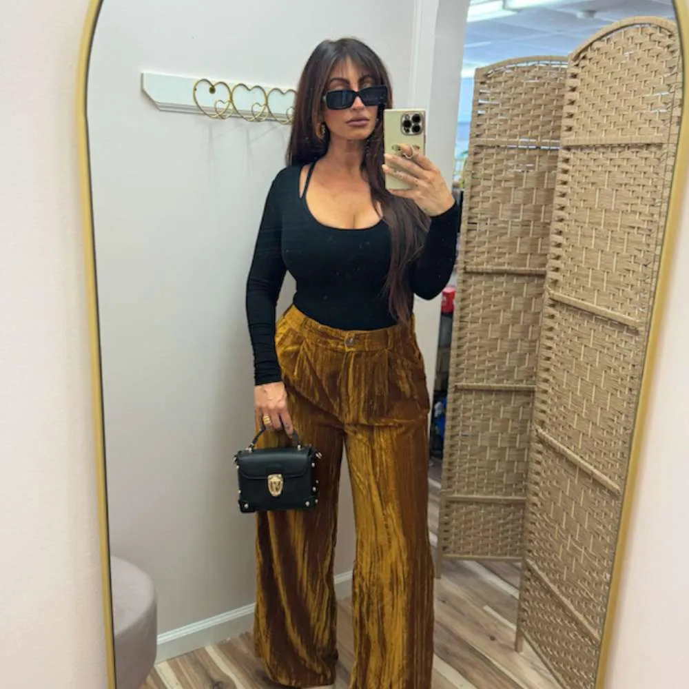 Easel Ice Velvet Camel Wide Pant - Image 2