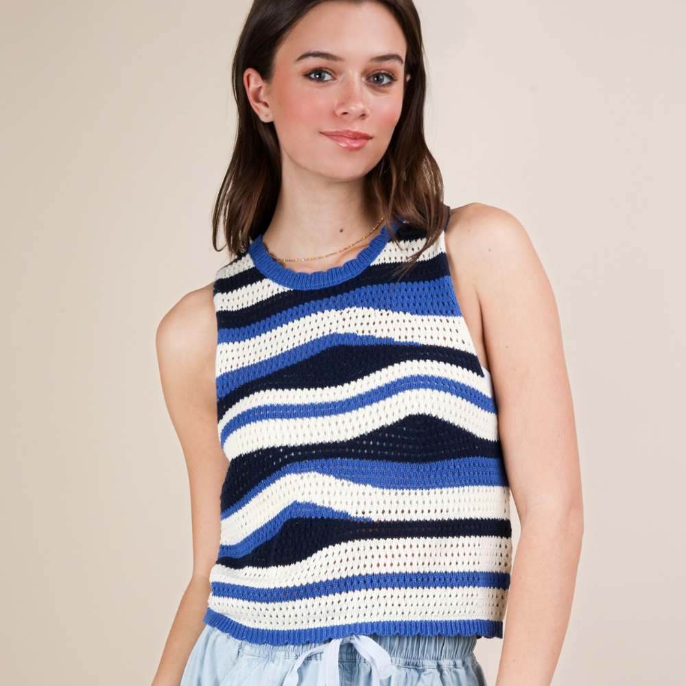 Very J Multi-Color Stripe Knit Crop Sweater Top - Image 2