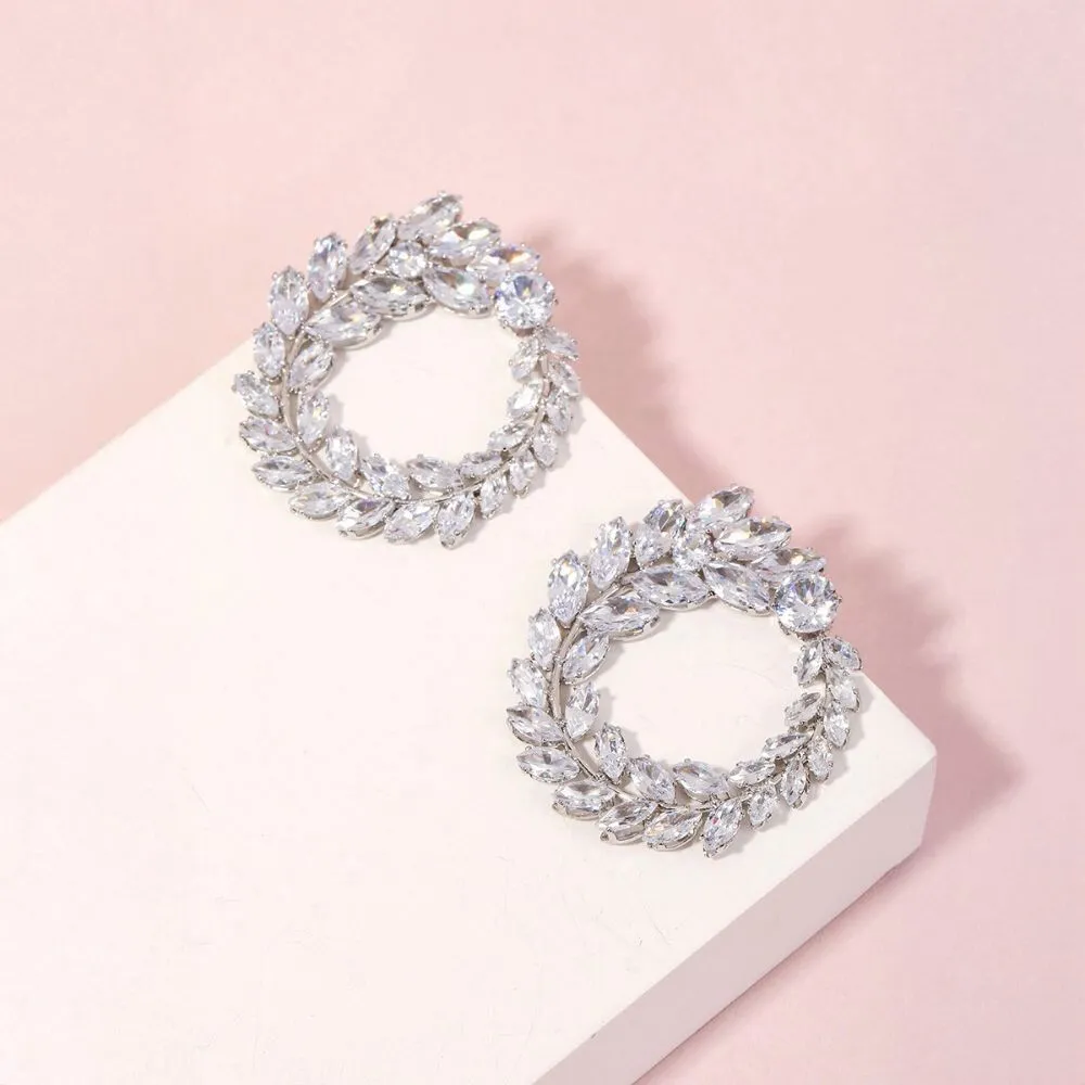 rhinestone circle earings leaves vine sparkle