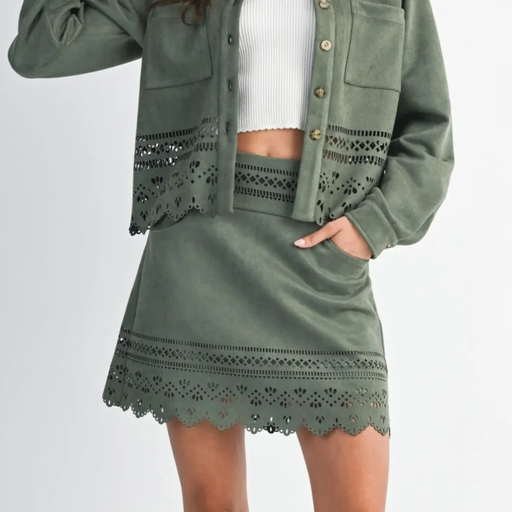 Sage Lasercut Mini Skirt - Image 2