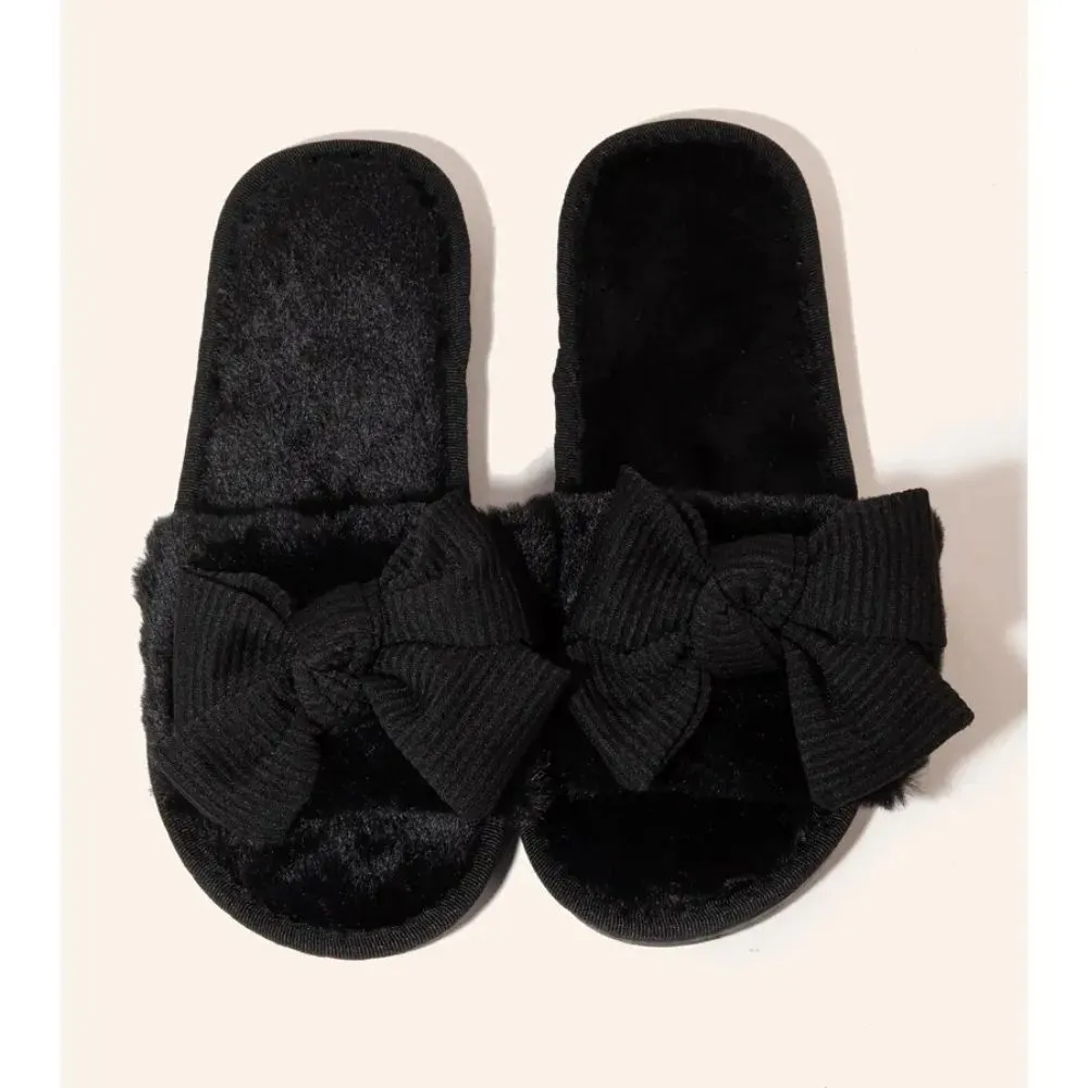 Black Bow Decor Slippers Size 9-10