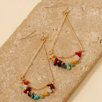 Chip Stone Beads Triangle Dangle Earrings