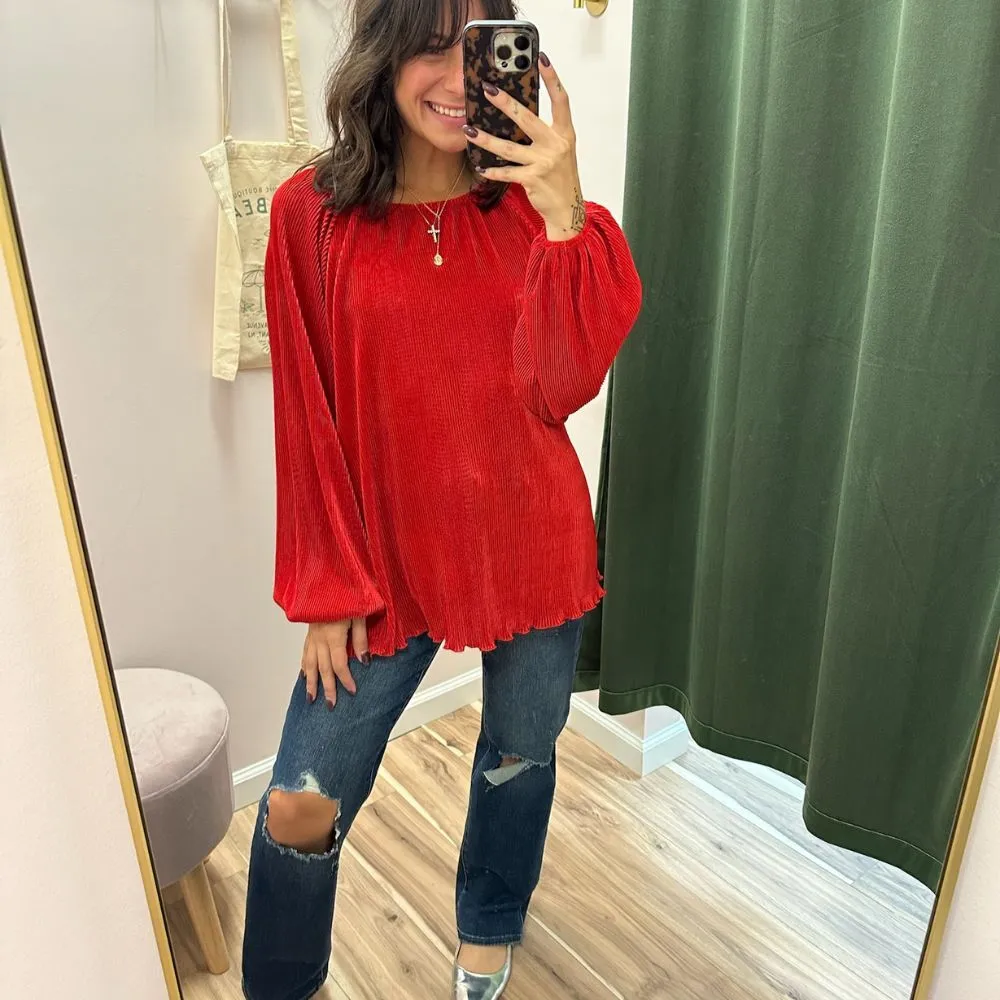 Scarlet Stride Ribbed Blouse